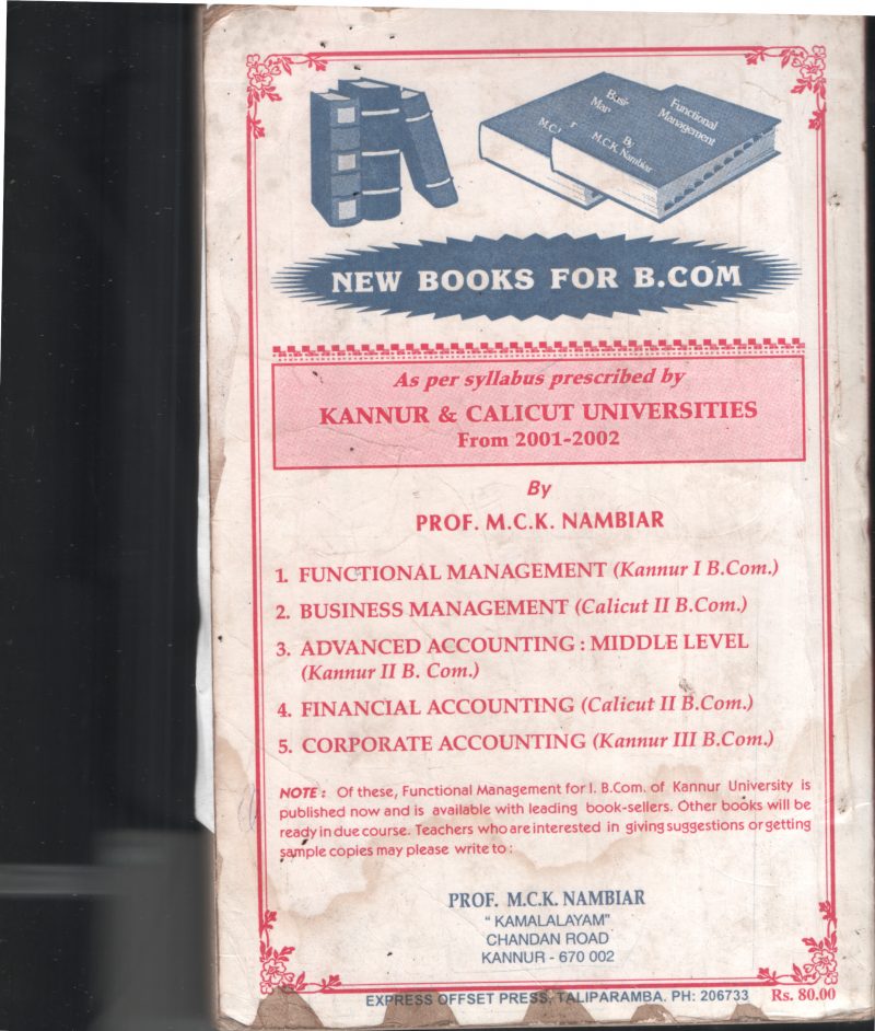 Principles Of Functional Management BY Prof: M.C.K.Nambiar - Image 2