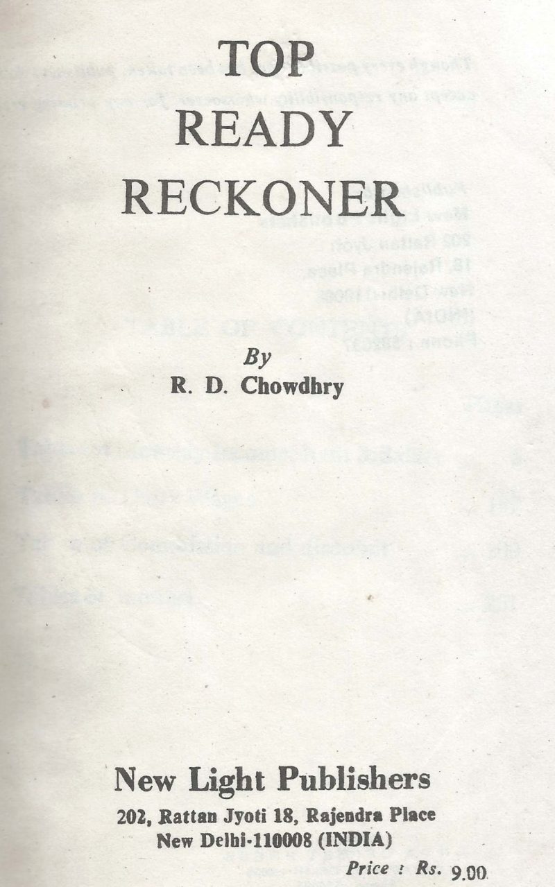 TOP REDAY RECKONER by R.D.CHAUDHARY
