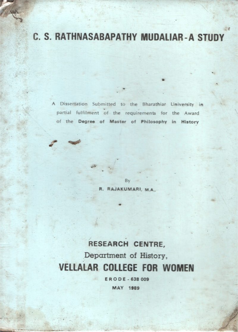 C.S Rthnasabhapathy Mudaliar-A Study BY R.Rajakumari