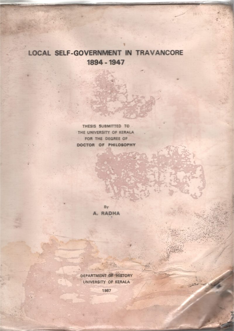 Local Self-Government in Travancore BY A.Radha