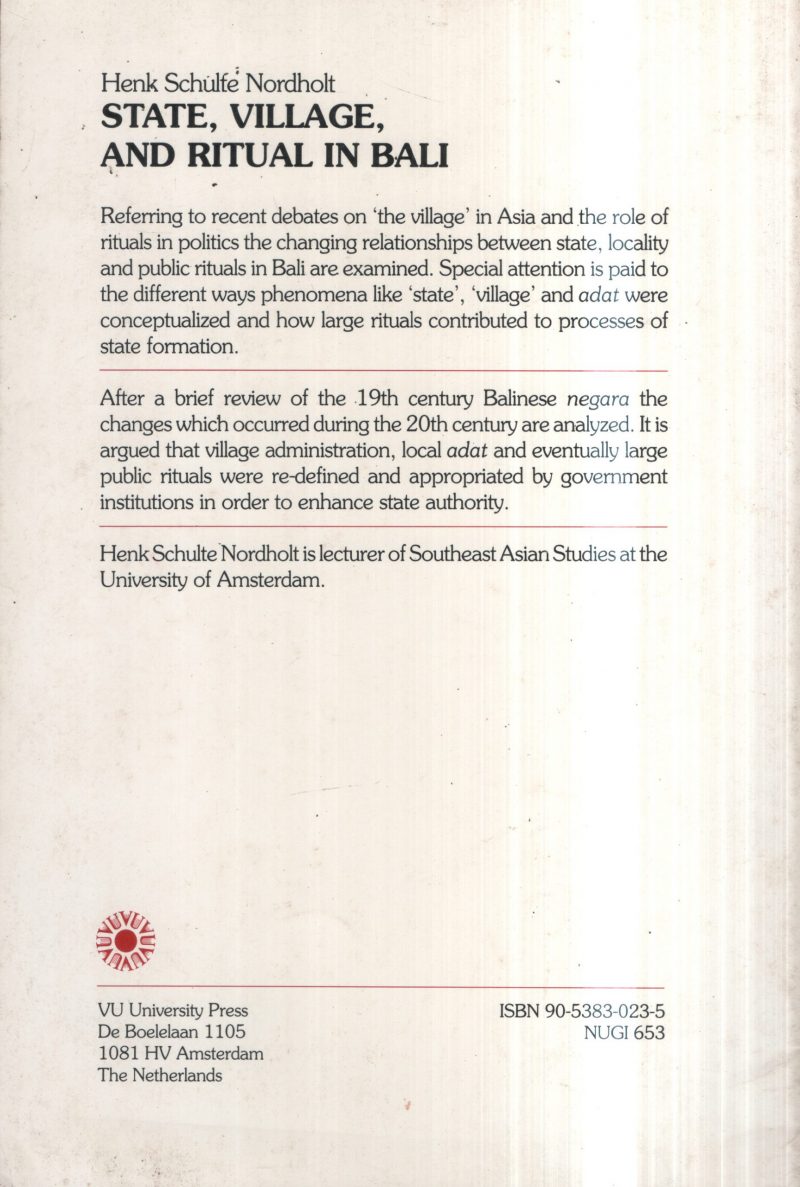 State ,Village, And Ritual InBali BY Henk Schulte Nordhpolt - Image 2