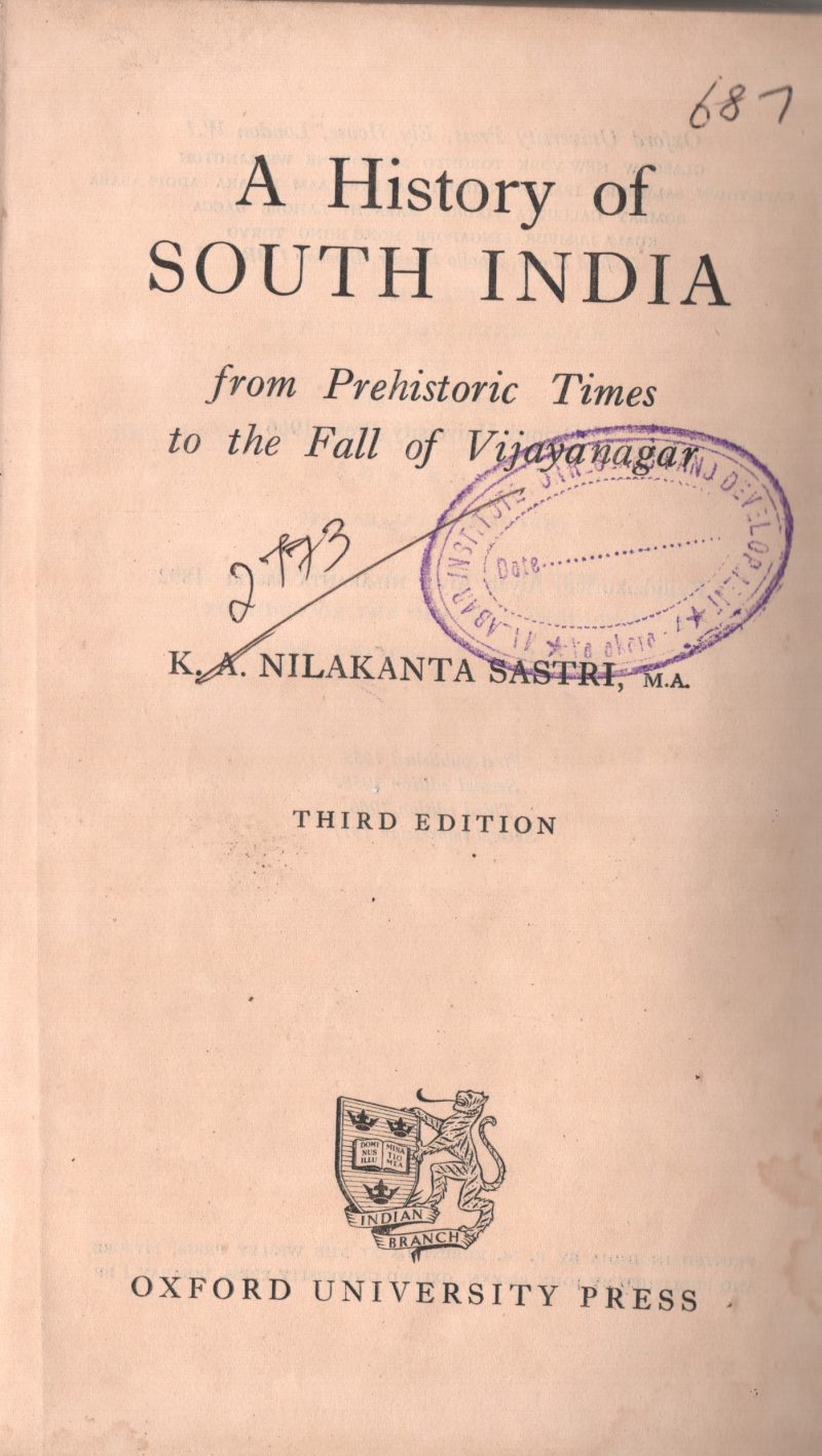 A History of South India BY K.A.Nilakanta Sastri