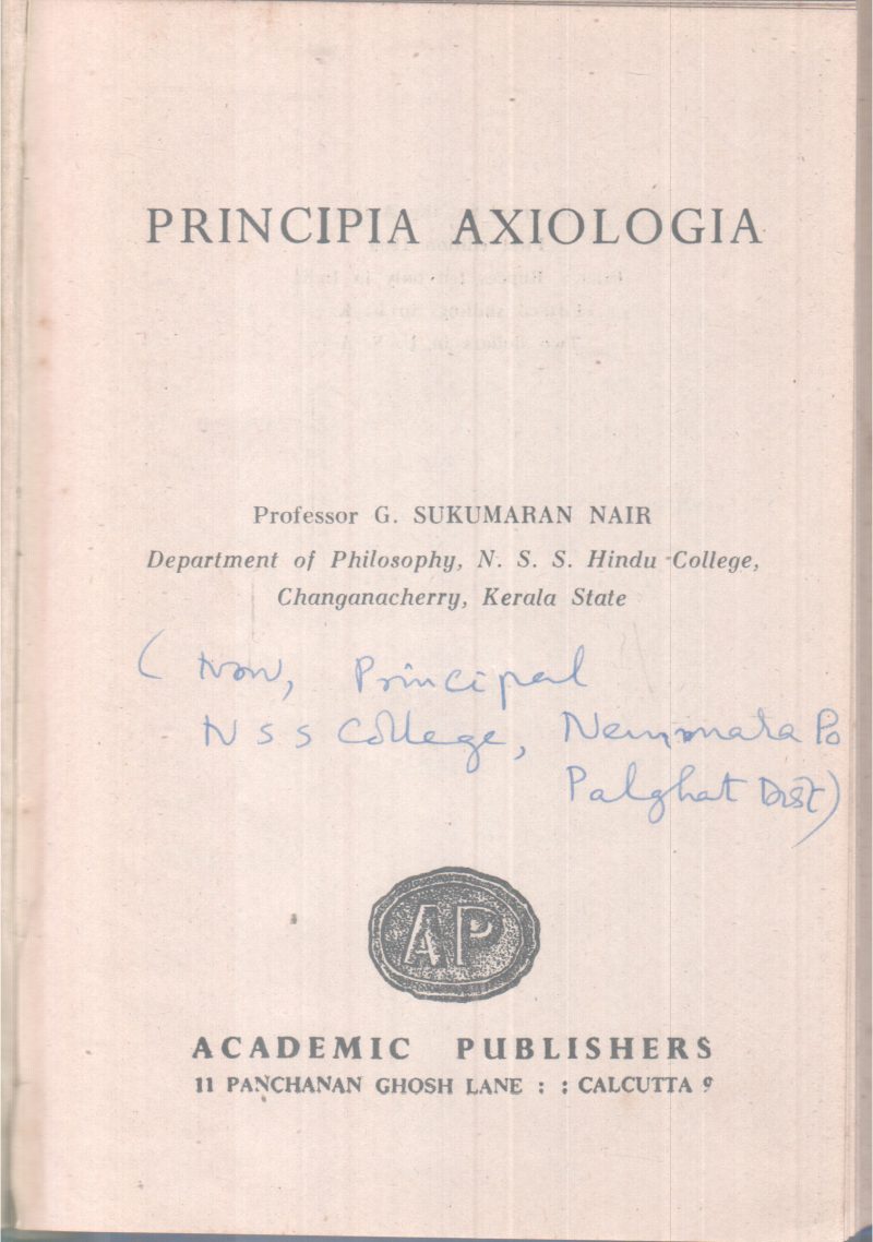 PRINCIPIA AXIOLO GIA BY PR. G SUKUMARAN NAIR