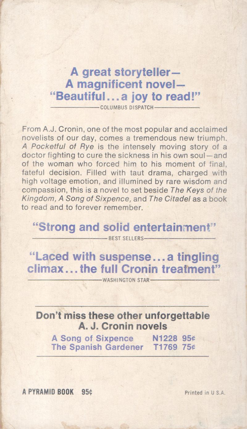 A POCKETFUL OF RYE BY A.J CRONIN - Image 2