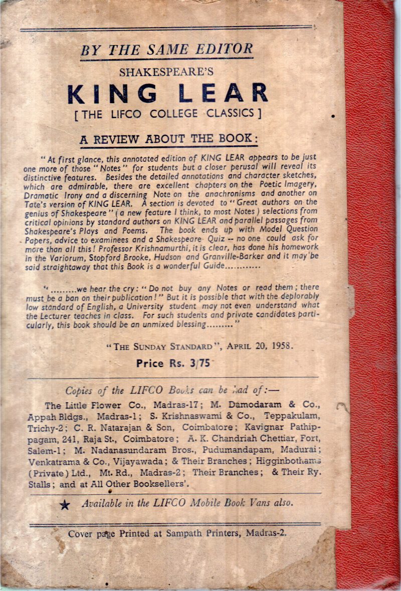 THE LIFCO COLLEGE CLASSICS BY S.KRISHNAMURTHI - Image 2