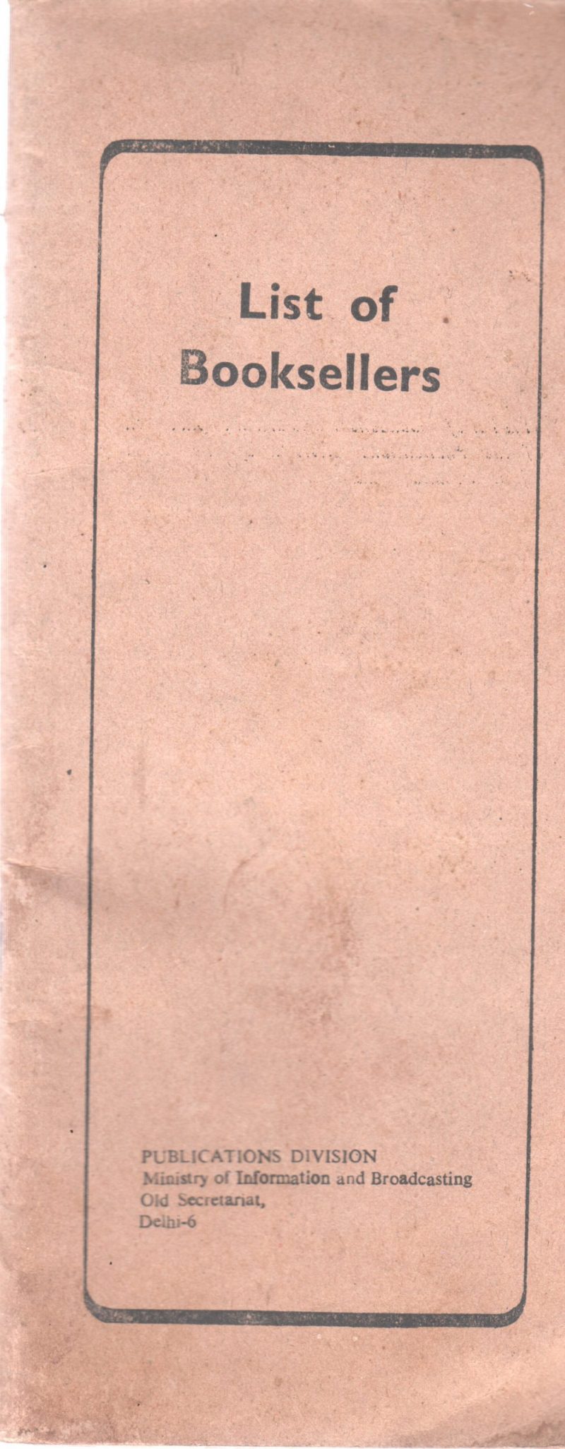 LIST OF BOOKSELLERS
