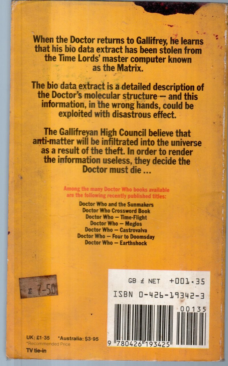 DOCTOR WHO ARC OF INFINITY BY TERRANCE DICKS - Image 2