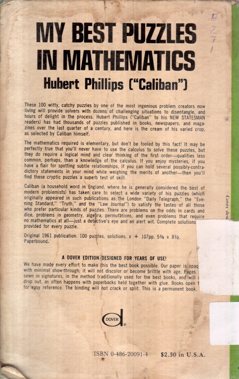 MY BEST PUZZLES IN MATHEMATICS BY HUBERT PHILLIPS - Image 2