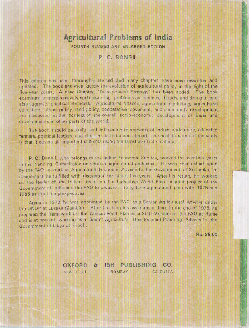 AGRICULTURAL PROBLEMS OF INDIA BY P.C. BANSIL - Image 2