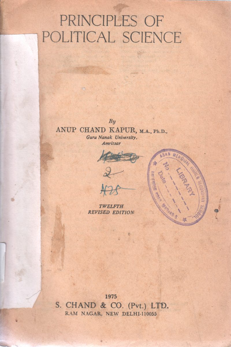 PRINCIPILES OF POLITICAL SCIENCE BY ANUP CHAND KAPUR
