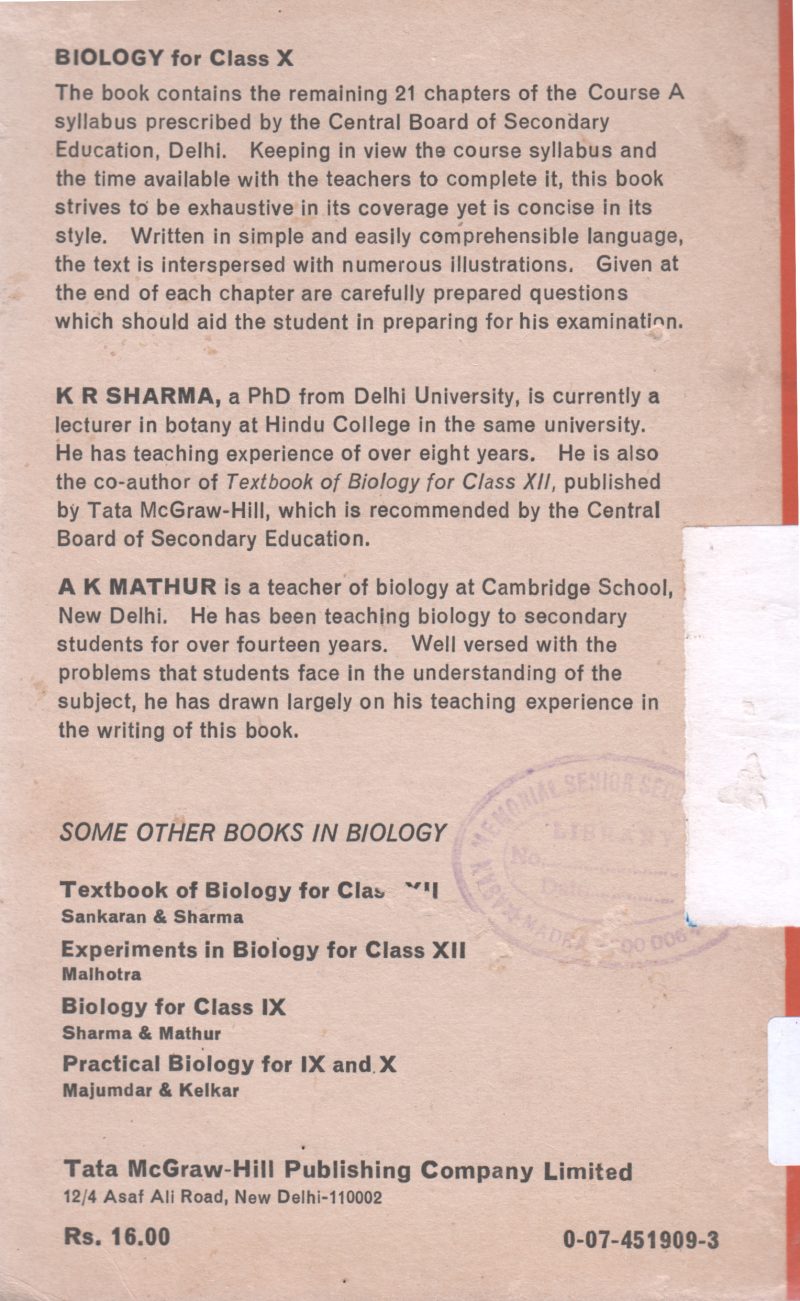 BIOLOGY FOR CLASS X BY A MATHUR - Image 2
