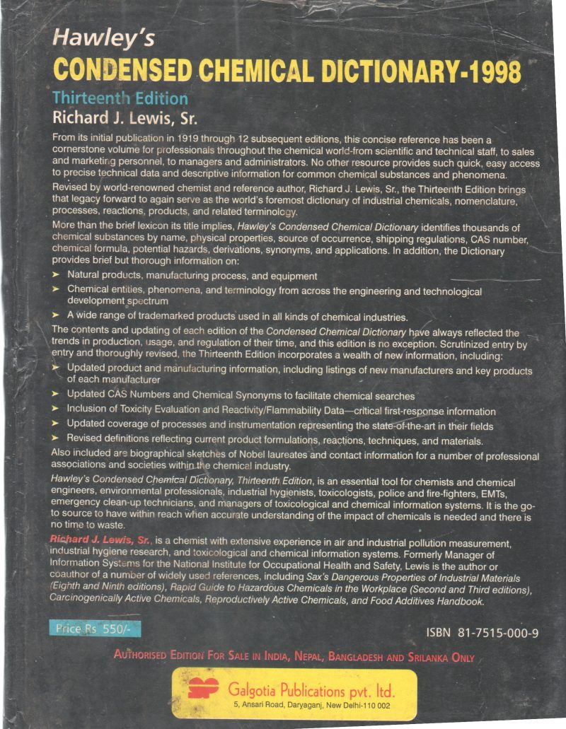 CONDENSED CHEMICAL DICTIONARY BY RICHARD J. LEWIS - Image 2