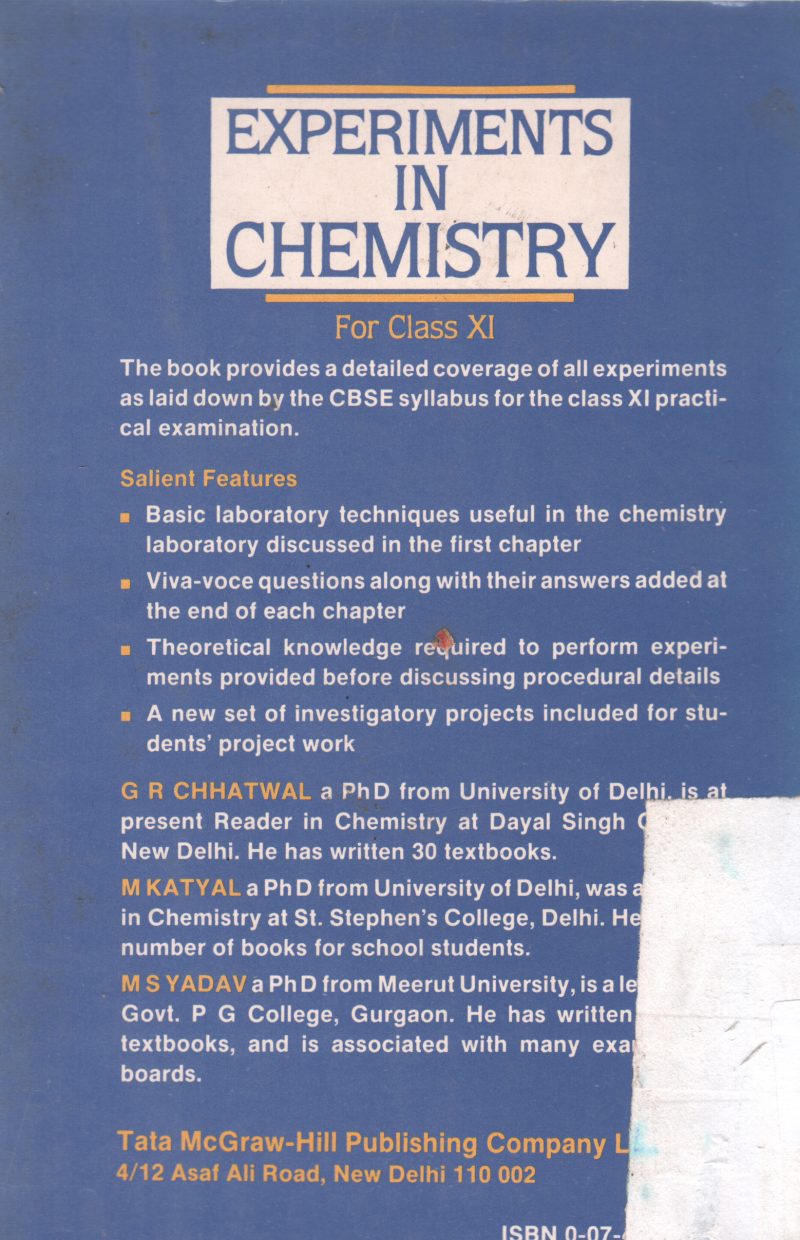EXPERIMENTS IN CHEMISTRY BY G R CHHATWAL - Image 2
