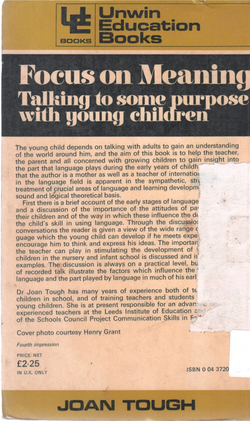 FOCUS ON MEANING TALKING TO SOME PURPOSE WITH YOUNG CHILDREN BY JOAN TOUGH - Image 2