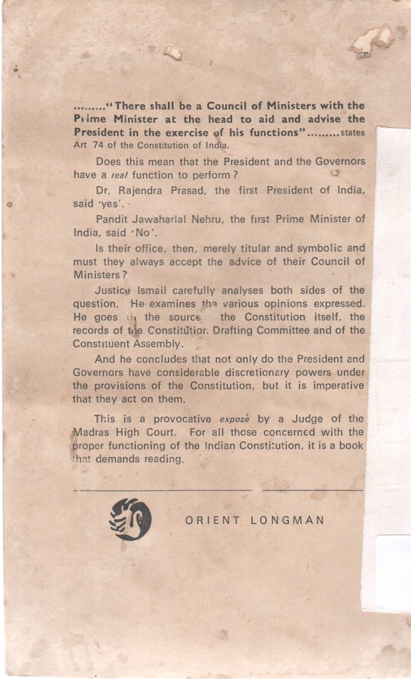 THE PRESIDENT AND THE GOVERNERS IN THE INDIA CONSTITUTION BY JUSTICE M. M. ISMAIL - Image 2