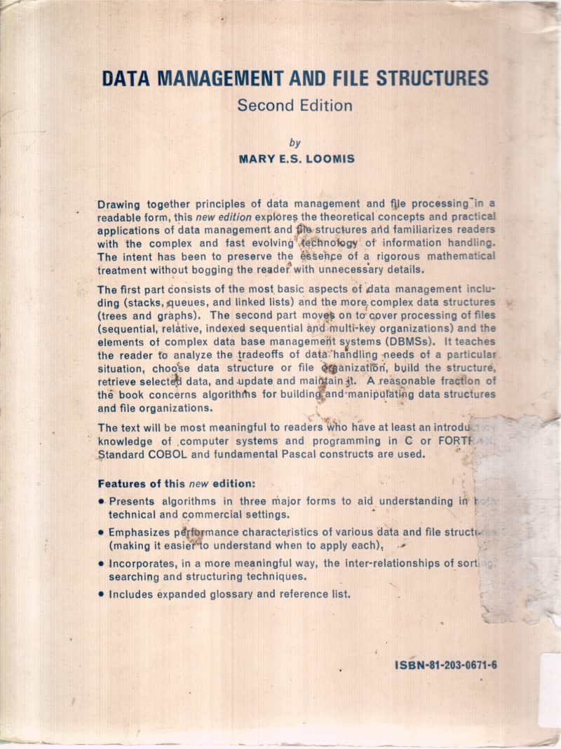 DATA MANAGEMENT AND FILE STRUCTURES BY MARY E S LOOMIS - Image 2