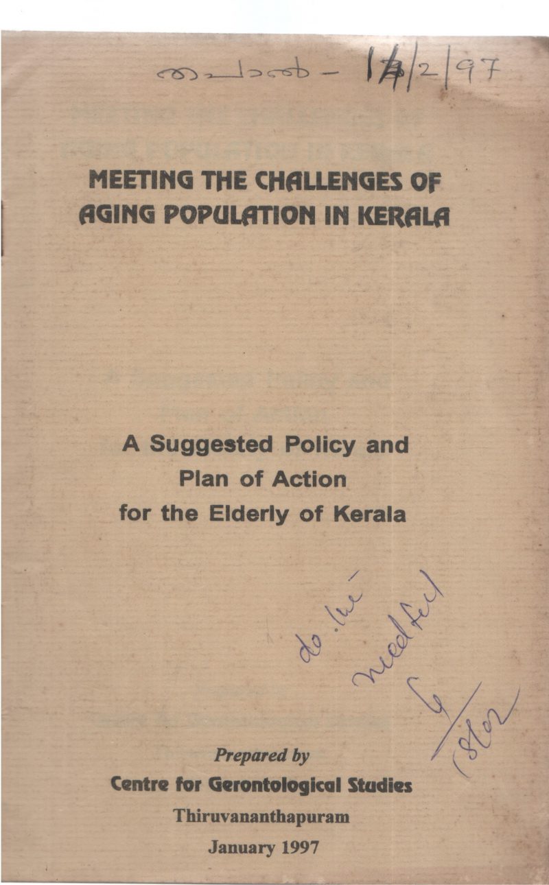 MEETING THE CHALLENGES OF AGING POPULATION IN KERALA BY GROUP OF EDITORS