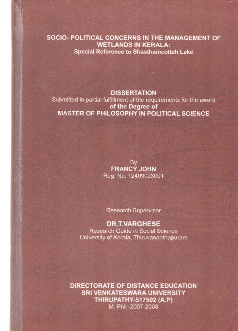 DISSERTATION OF THE DEGREE OF MASTER OF PHILOSOPHY IN POLITICAL SCIENCE BY FRANCY JOHN