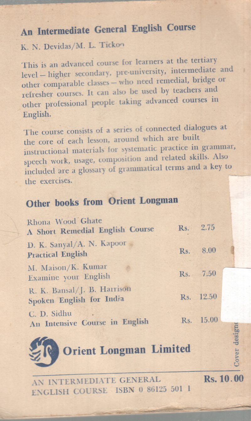 AN INTERMEDIATE GENERAL ENGLISH COURSE BY K.N. DEVIDAS - Image 2