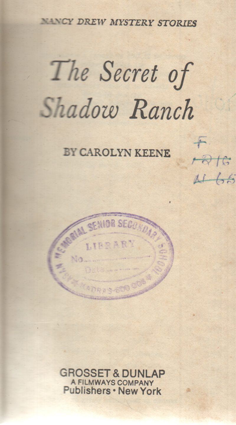 THE SECRET OF SHADOW RANCH BY CAROLYN KEENE