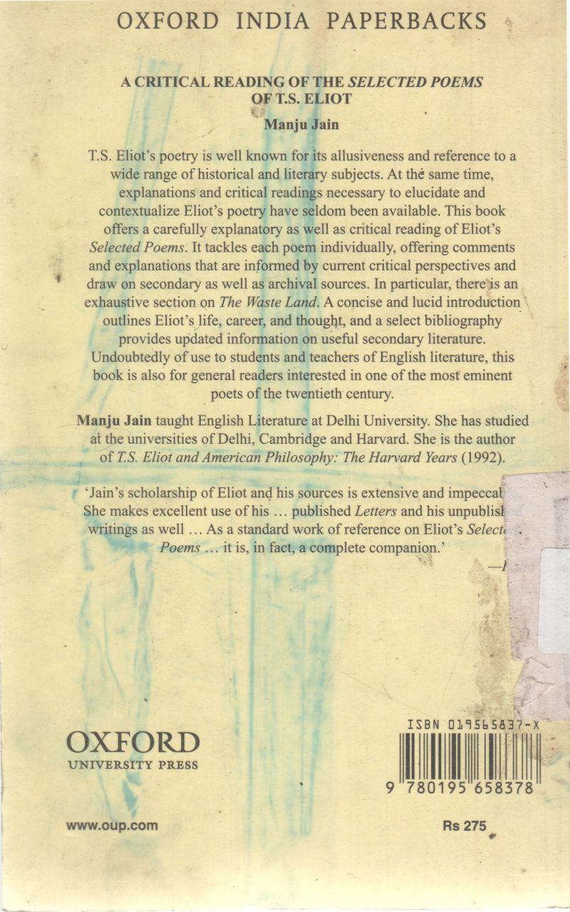 A CRITICAL READING OF THE SELECTED POEMS OF T.S. ELIOT BY MANJU JAIN - Image 2