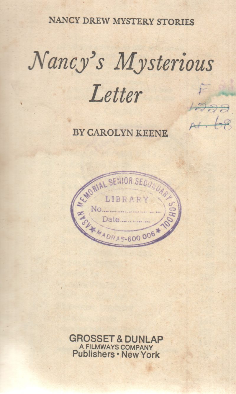 NANCY'S MYSTERIOUS LETTER BY CAROLYN KEENE