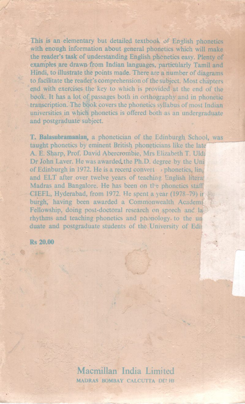 A TEXTBOOK OF ENGLISH PHONETICS FOR INDIAN STUDENTS BY T. BALASUBRAMANIAN - Image 2