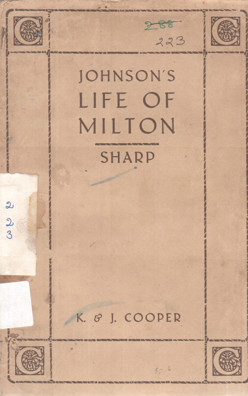 JOHNSON'S LIFE OF MILTON SHARP BY K & J. COOPER