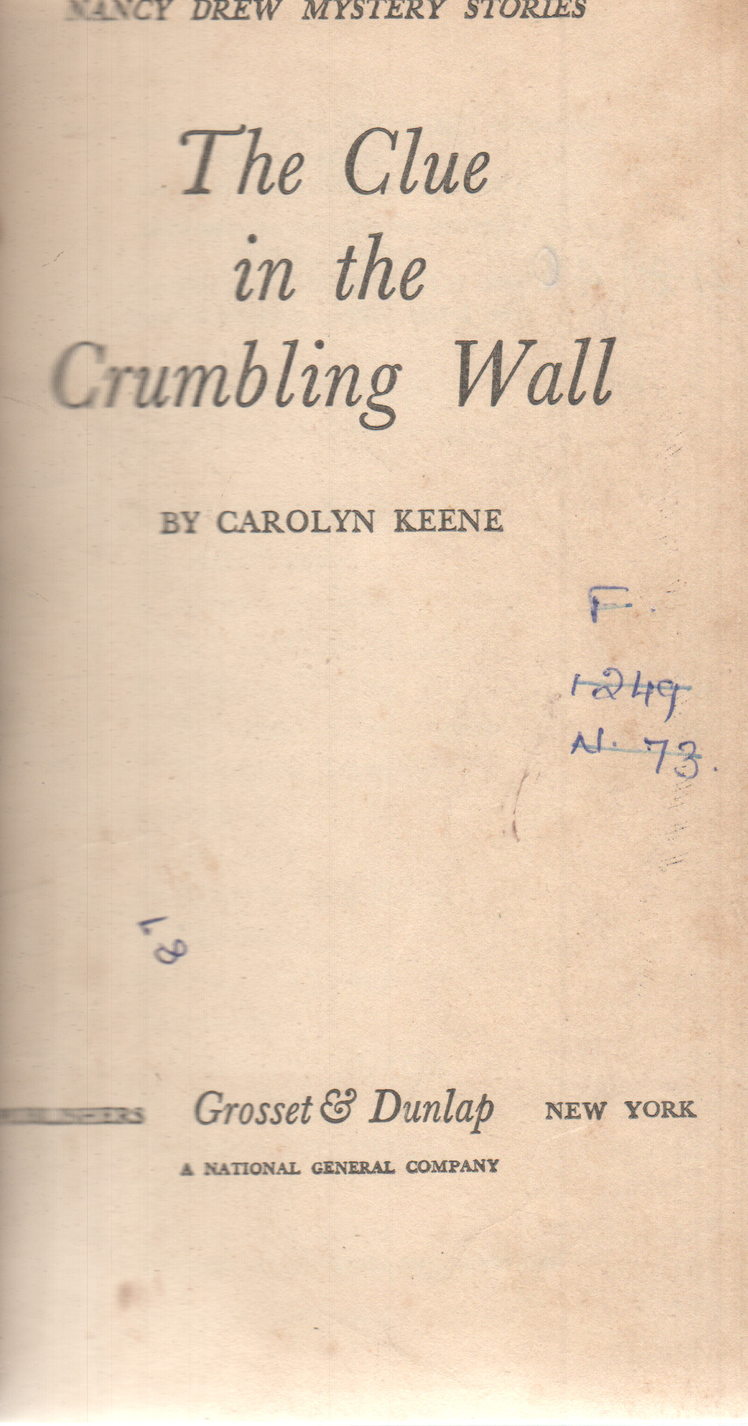 THE CLUE IN THE CRUMBLING WALL BY CAROLYN KEENE