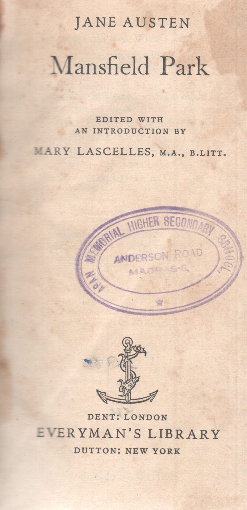 MANSFIELD PARK BY JANE AUSTEN