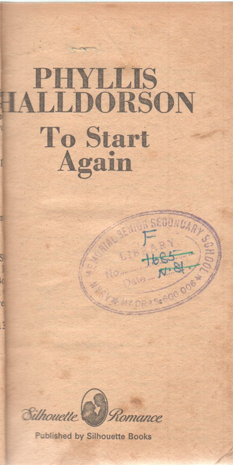 TO START AGAIN BY PHYLLIS HALLDORSON
