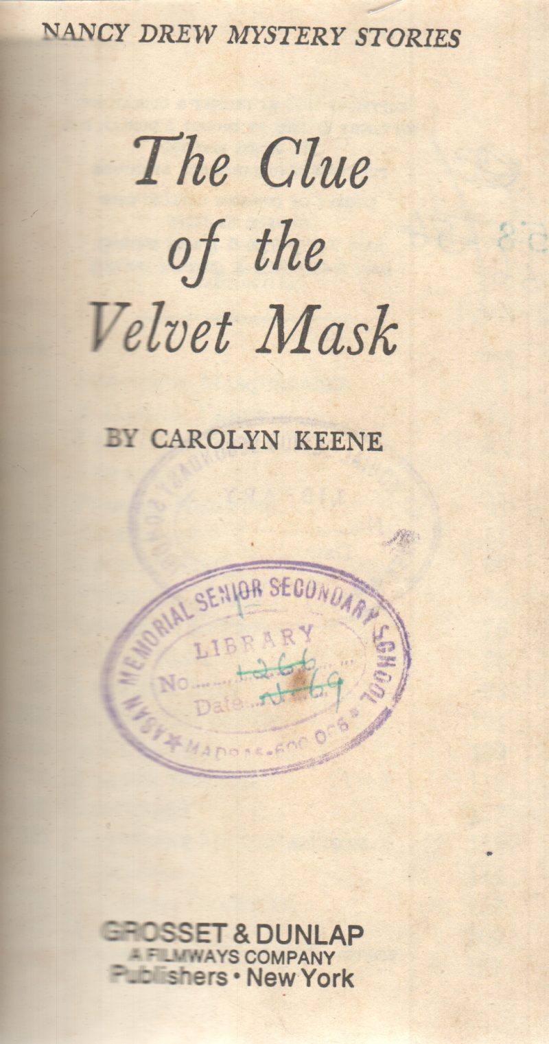 THE CLUE OF THE VELVET MASK BY CAROLYN KEENE