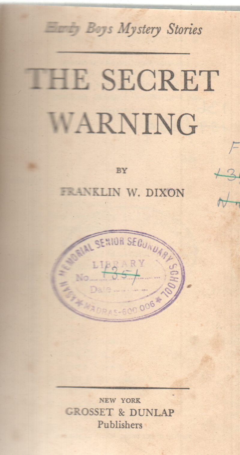 THE SECRET WARNING BY FRANKLIN W. DIXON