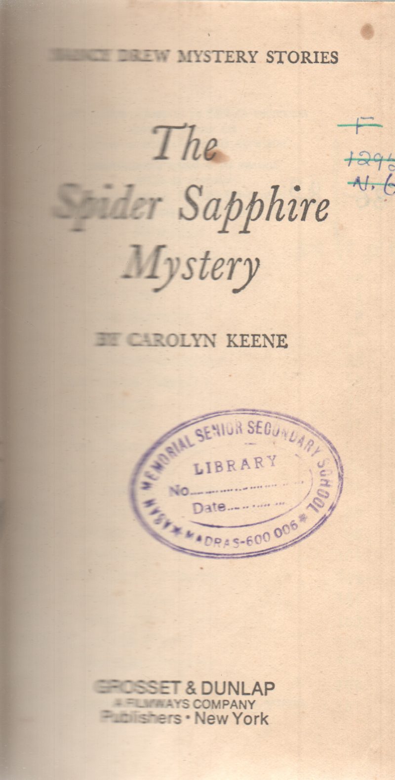 THE SPIDER SAPPHIRE MYSTERY BY CAROLYN KEENE