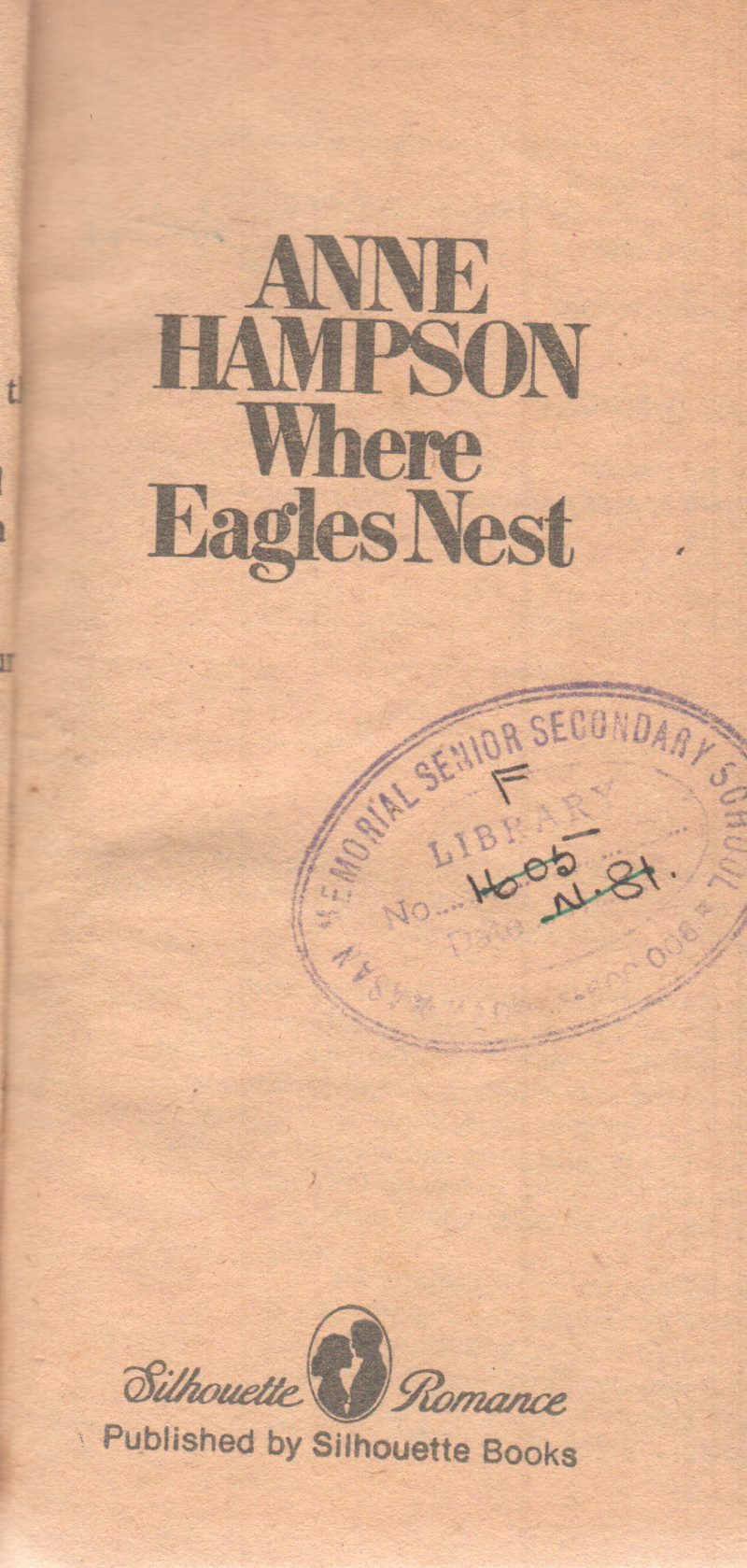 WHERE EAGLES NEST BY ANNE HAMPSON