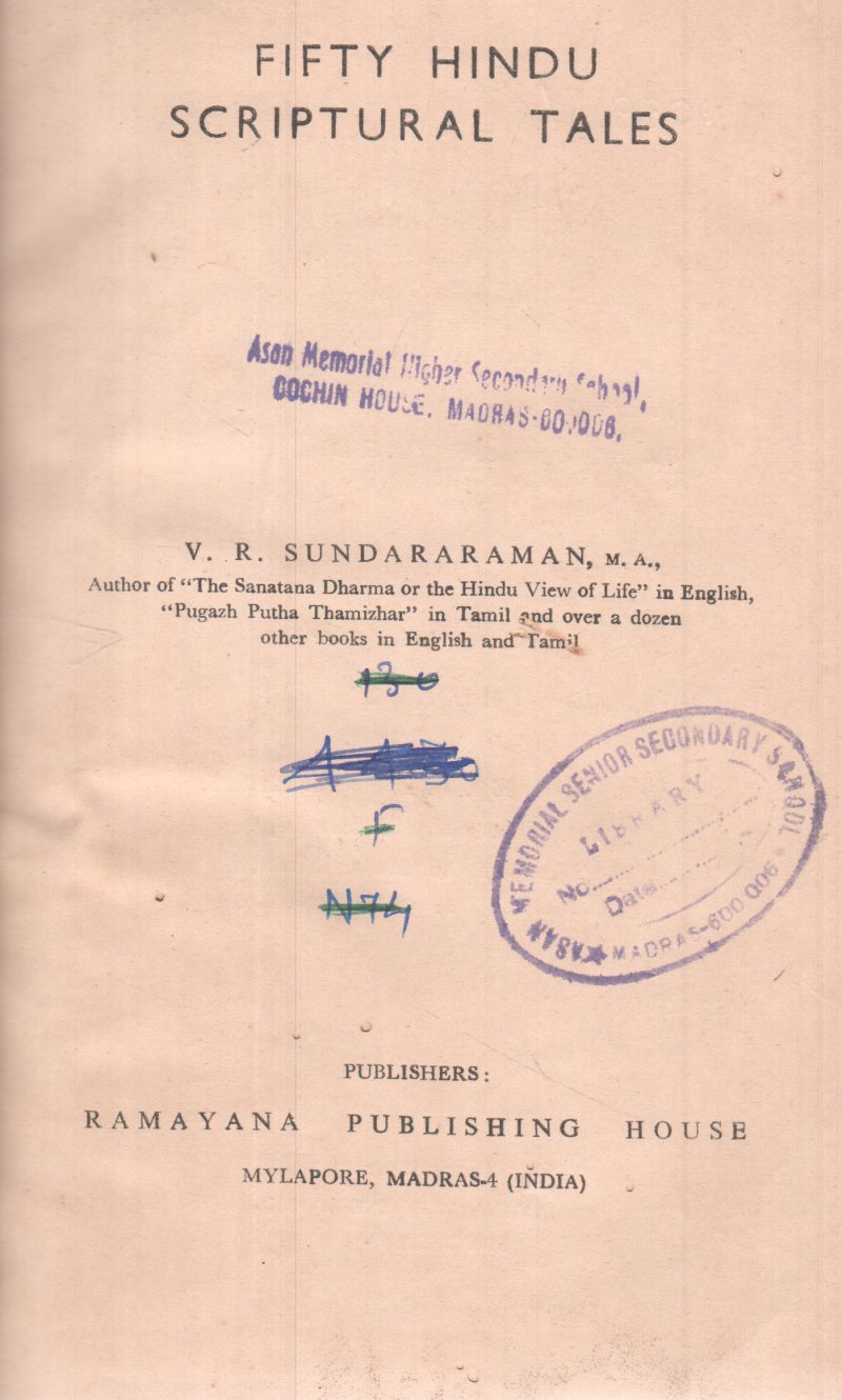 FIFTY HINDU SCRIPTUAL TALES BY V.R. SUNDARARAMAN