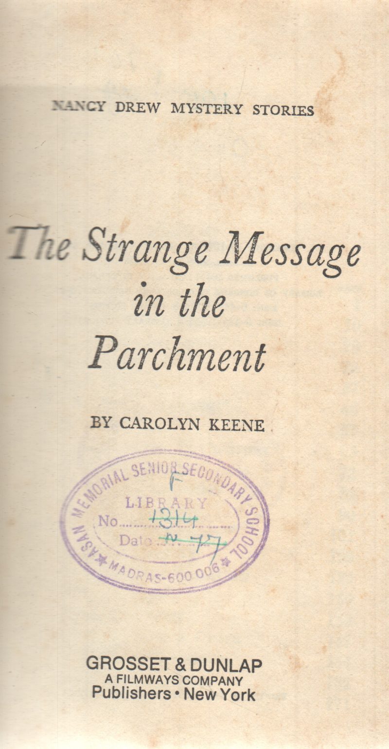 THE STRANGE MESSAGE IN THE PARCHMENT BY CAROLYN KEENE