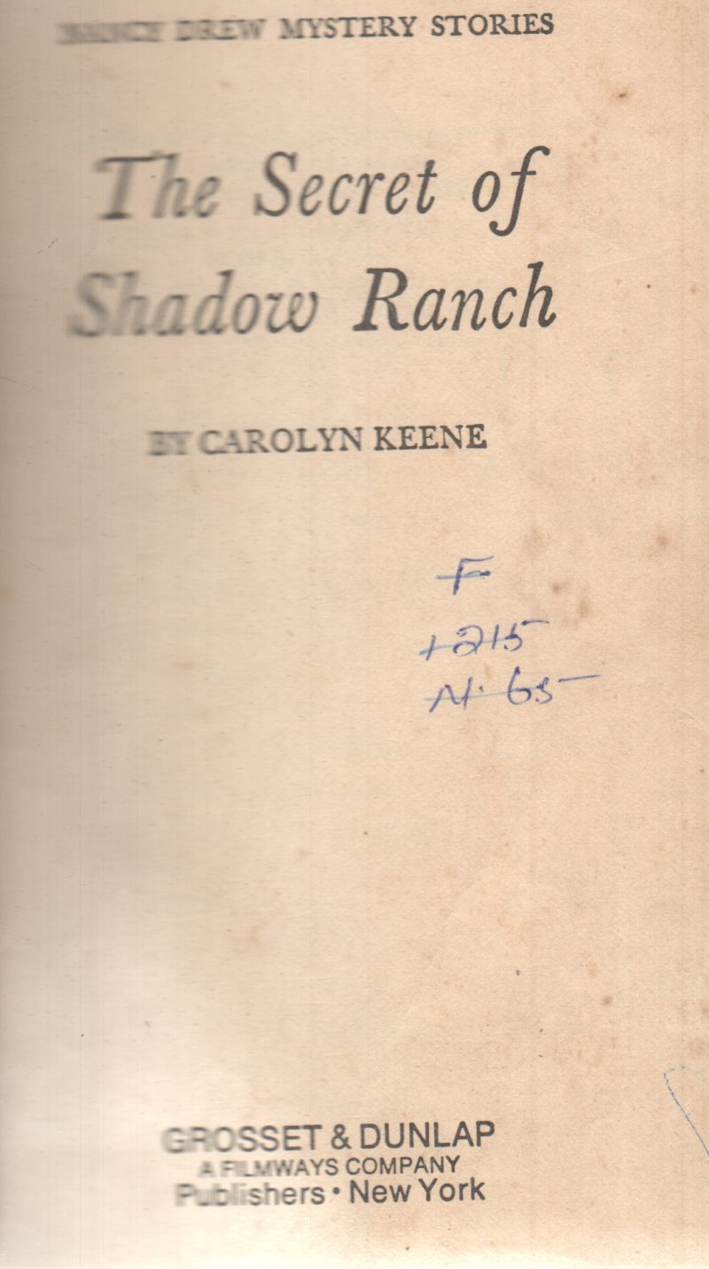 THE SECRET OF SHADOW RANCH BY CAROLYN KEENE