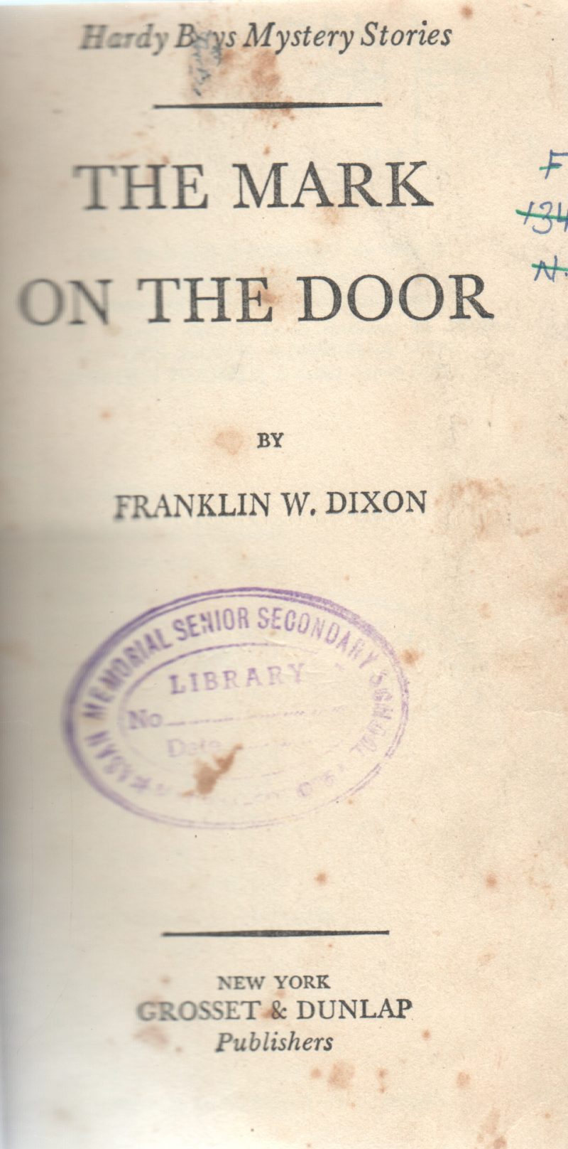 THE MARK ON THE DOOR BY FRANKLIN W.DIXON