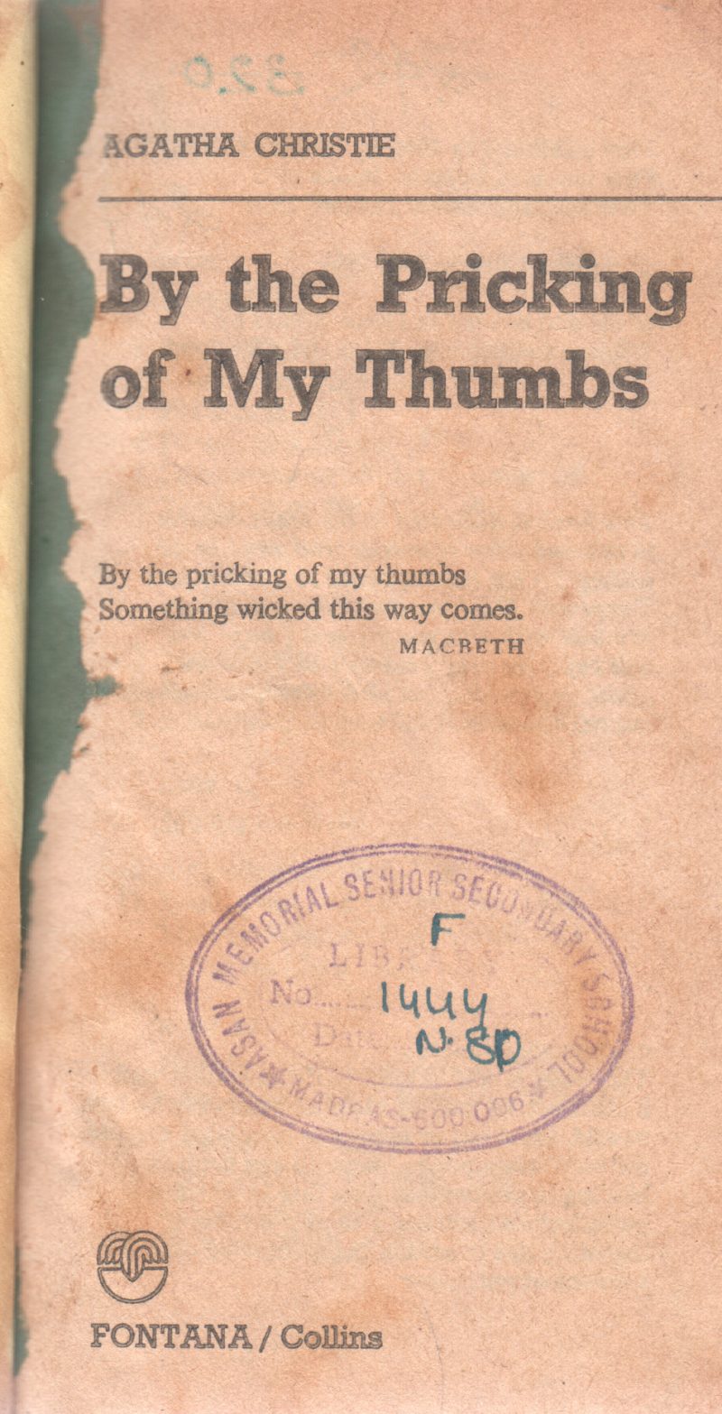 BY THE PRICKING OF MY THUMBS BY AGATHA CHRISTIE