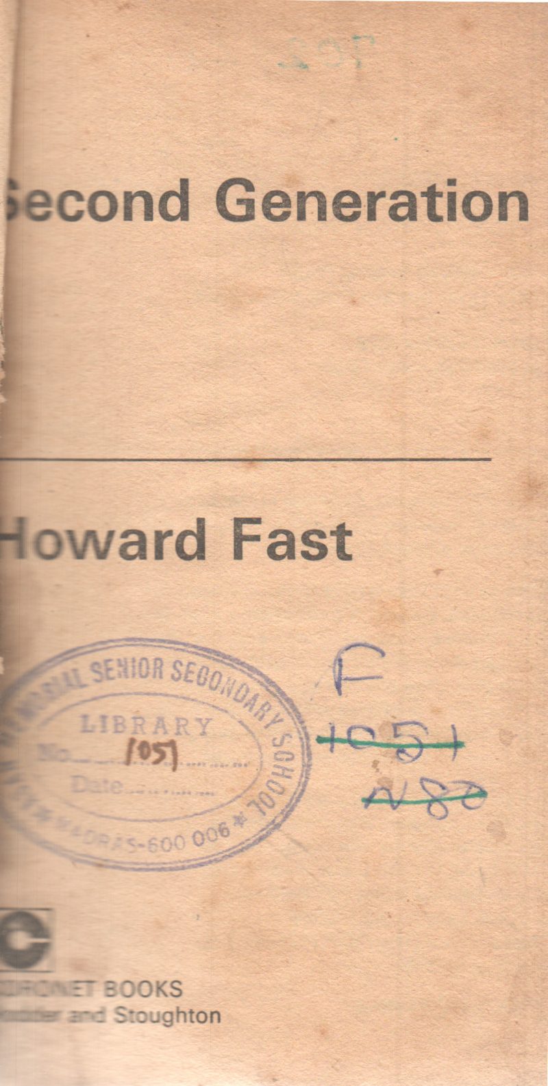 SECOND GENERATION BY HOWARD FAST