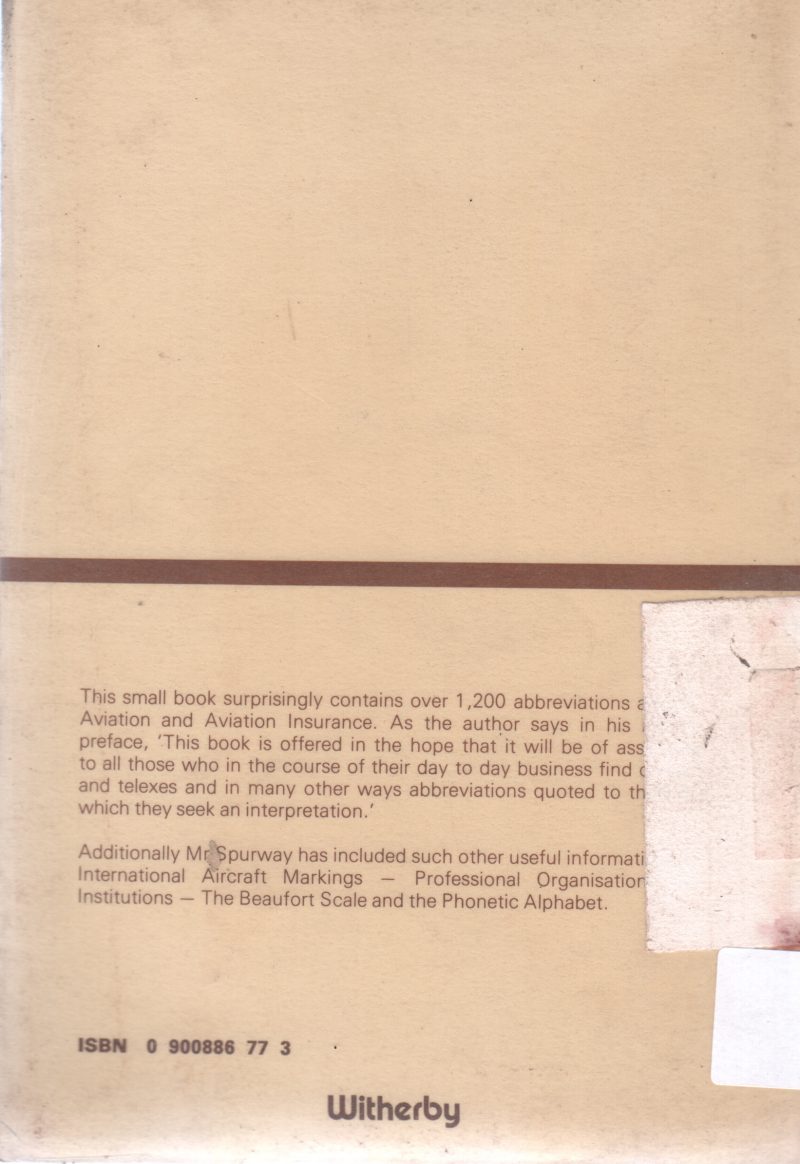 AVIATION INSURANCE ABBREVIATIIONS ORGANISATIONS AND INSTITUTIONS BY M.J. SPURWAY - Image 2