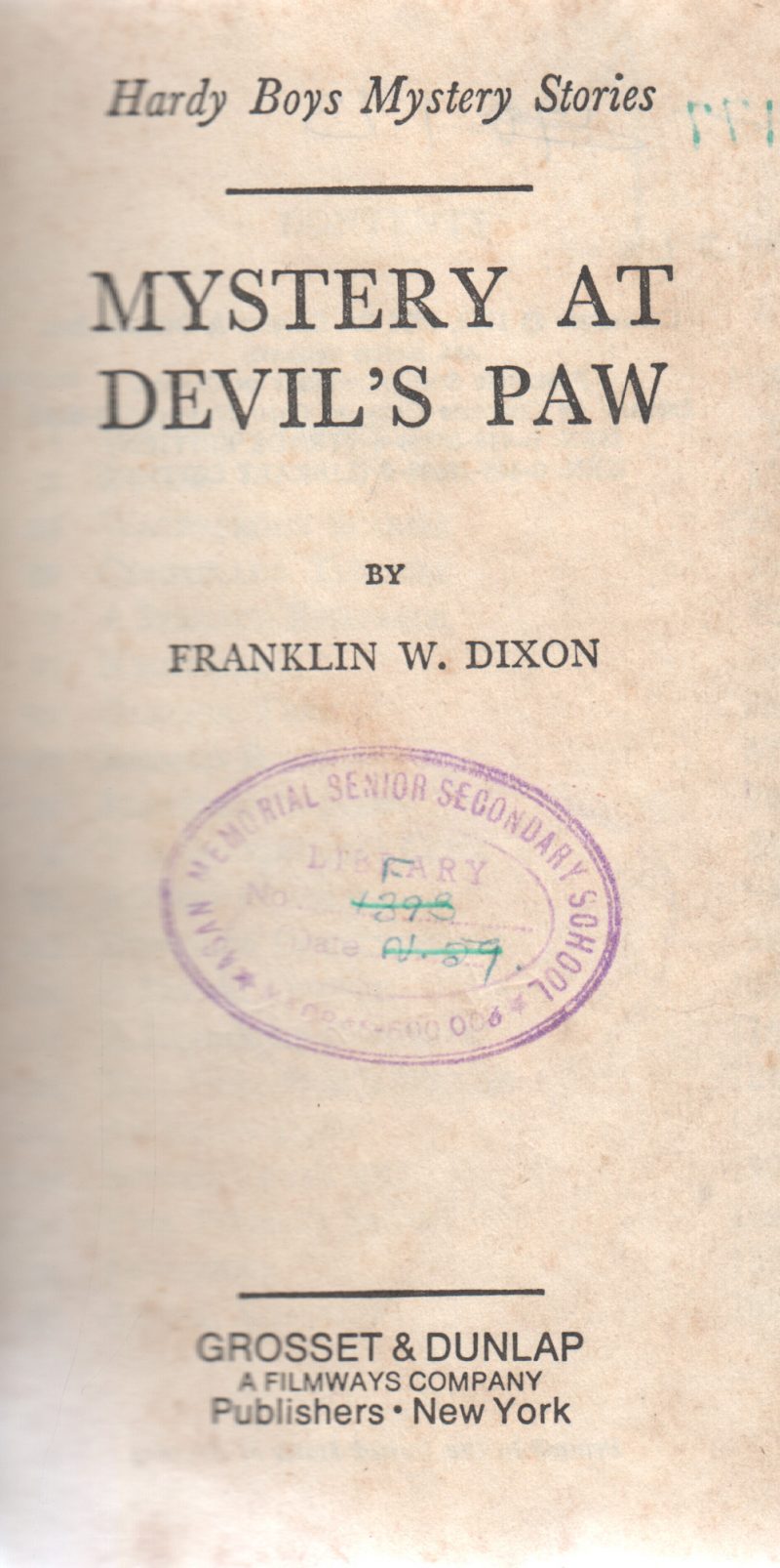 MYSTERY AT DEVIL'S PAW BY FRANKLIN W.DIXON