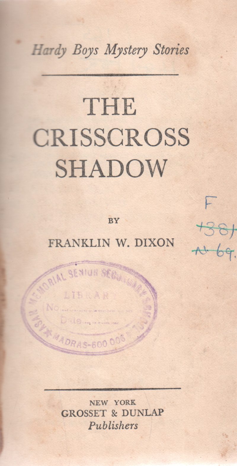 THE CRISSCROSS SHADOW BY FRANKLIN W.DIXON