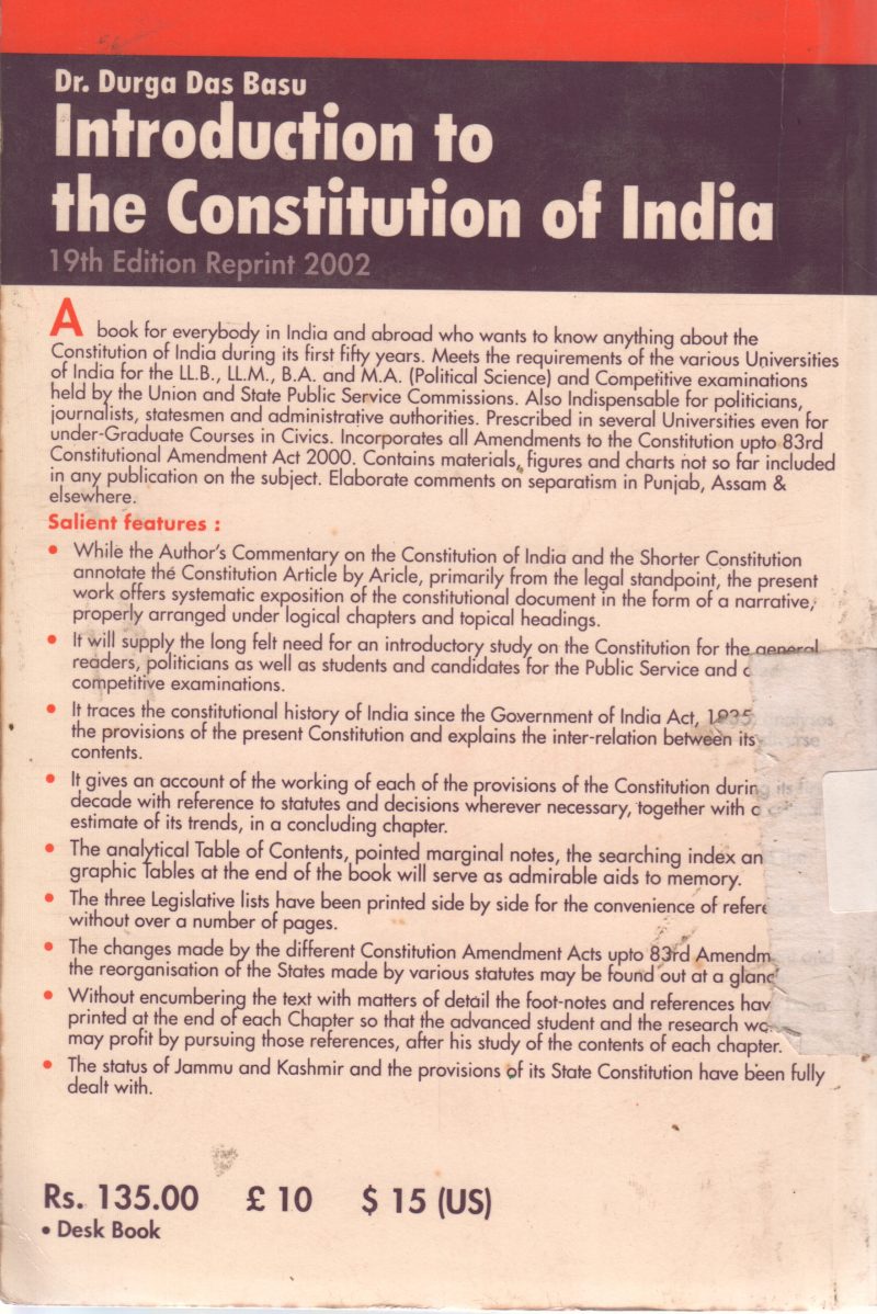 INTRODUCTION TO THE CONSTITUTION OF INDIA BY DURGA DAS BASU - Image 2