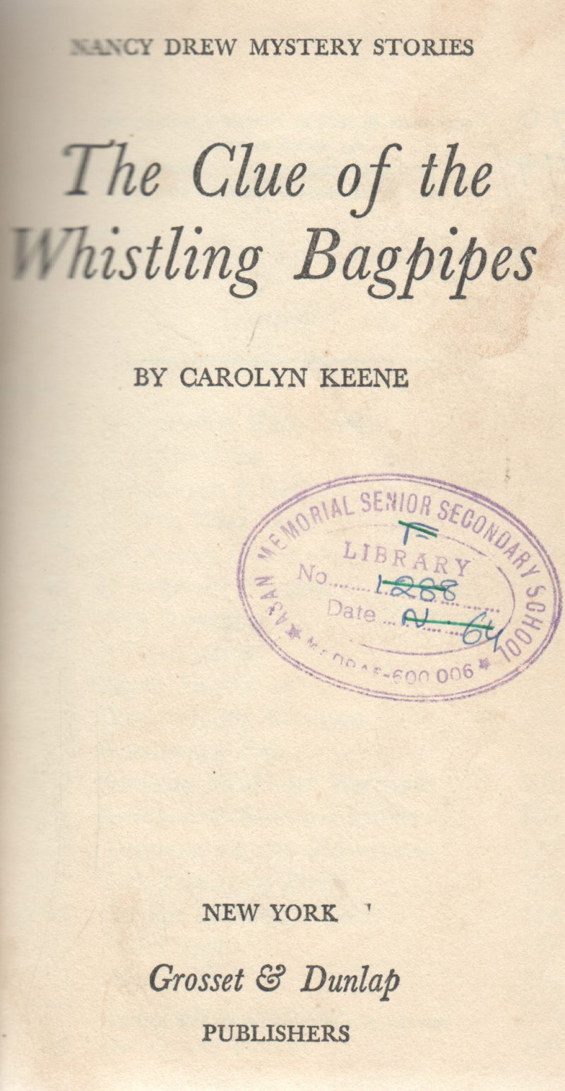 THE CLUE OF WHISTLING BAG PIPE BY CAROLYN KEENE